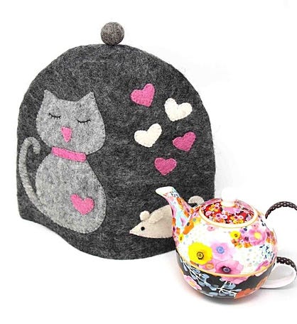 Handmade Felt Cat & Mouse Tea Cozy